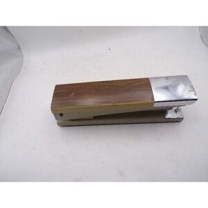 Vintage ACCO Monarch No 1 Stapler Wood Grain Beige Metal MCM Office Made in USA